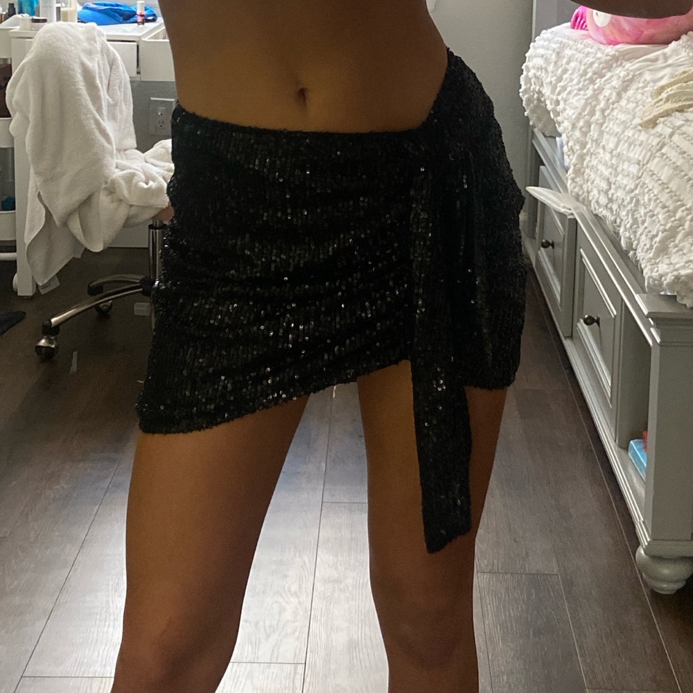 sequin ruched mini skirt